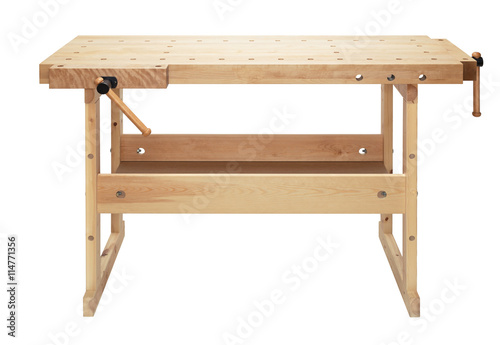 Wooden workbench with vises photo