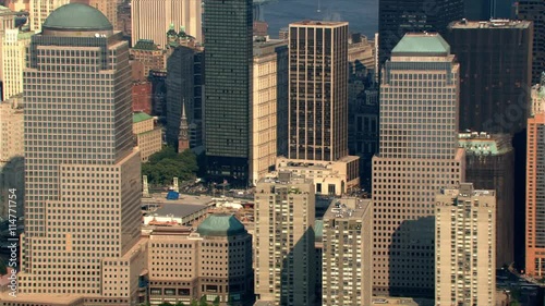 Aerial zoom-out from former World Trade Center site. Shot in 2003.