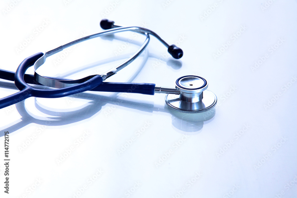 close up medical stethoscope on a white background close up medical stethoscope on a white background