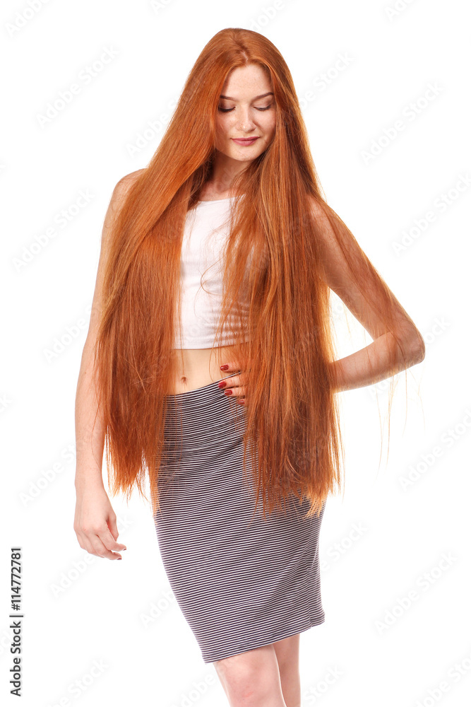 Naklejka premium Beauty Girl Portrait. Healthy Long Red Hair.