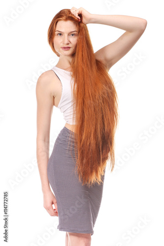 Beauty Girl Portrait. Healthy Long Red Hair.