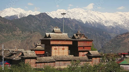 Panorama of Bhimakali Temple at sunrise. Sarahan, Himachal Pradesh, India. photo