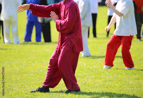 People expert martial arts in the park