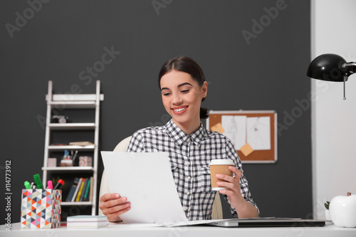 Woman working with sketches...