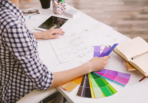 Woman working with sketches...