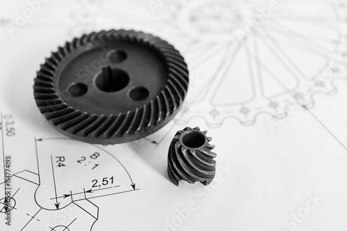Cogwheel on engineering dra...