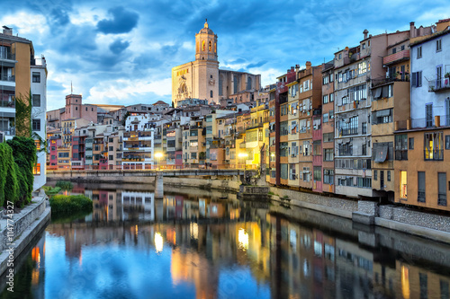 Cathedral and colorful houses in Girona