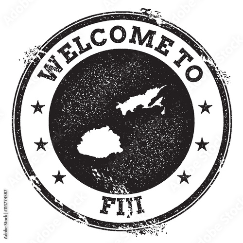 Vintage passport welcome stamp with Fiji map. Grunge rubber stamp with Welcome to Fiji text, vector illustration.