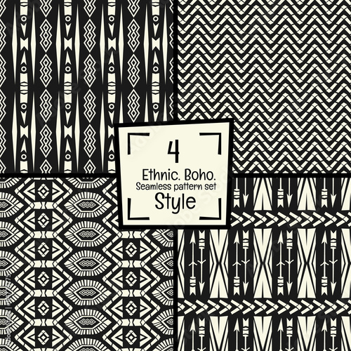 Seamless abstract vector tribal pattern texture in monochrome background