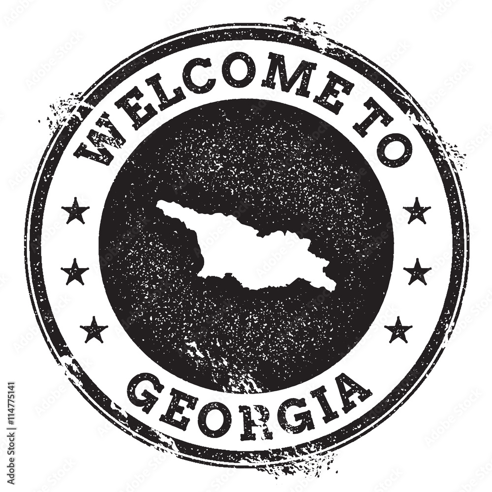 Vintage passport stamp with map. Grunge rubber stamp