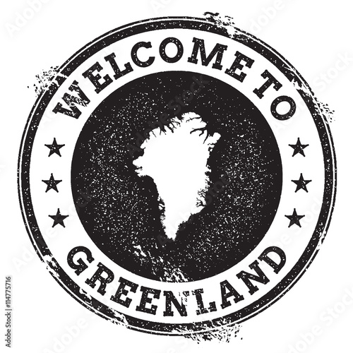 Vintage passport welcome stamp with Greenland map. Grunge rubber stamp with Welcome to Greenland text, vector illustration.