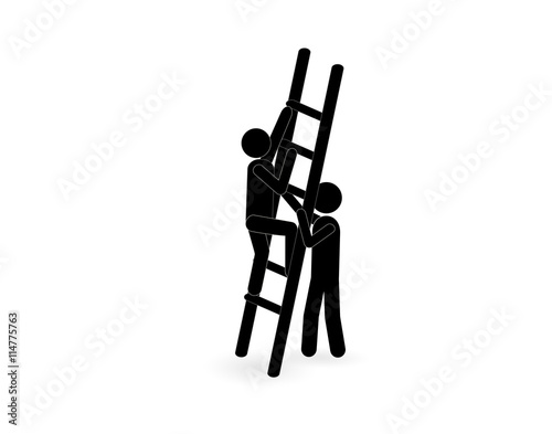 one person helps another person to climb up the ladder