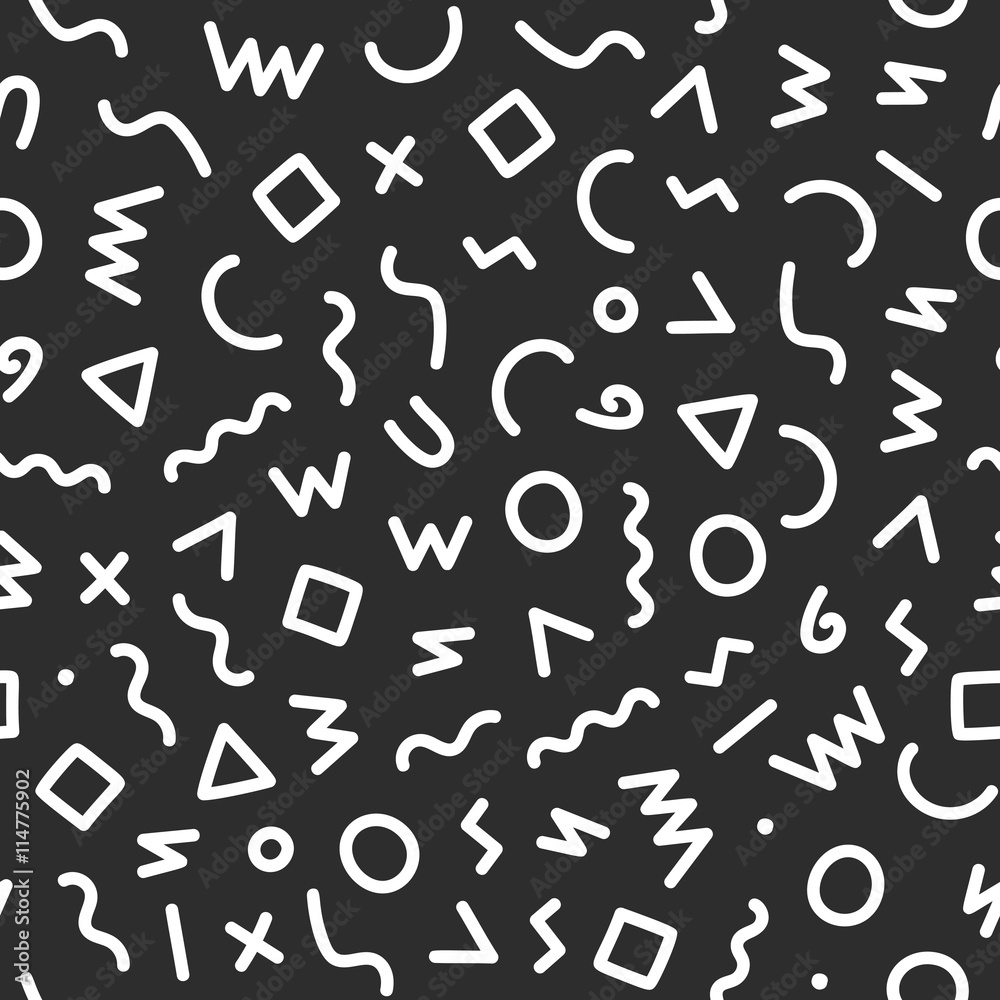 Memphis style seamless pattern. Abstract vector illustration with geometric elements, shapes.