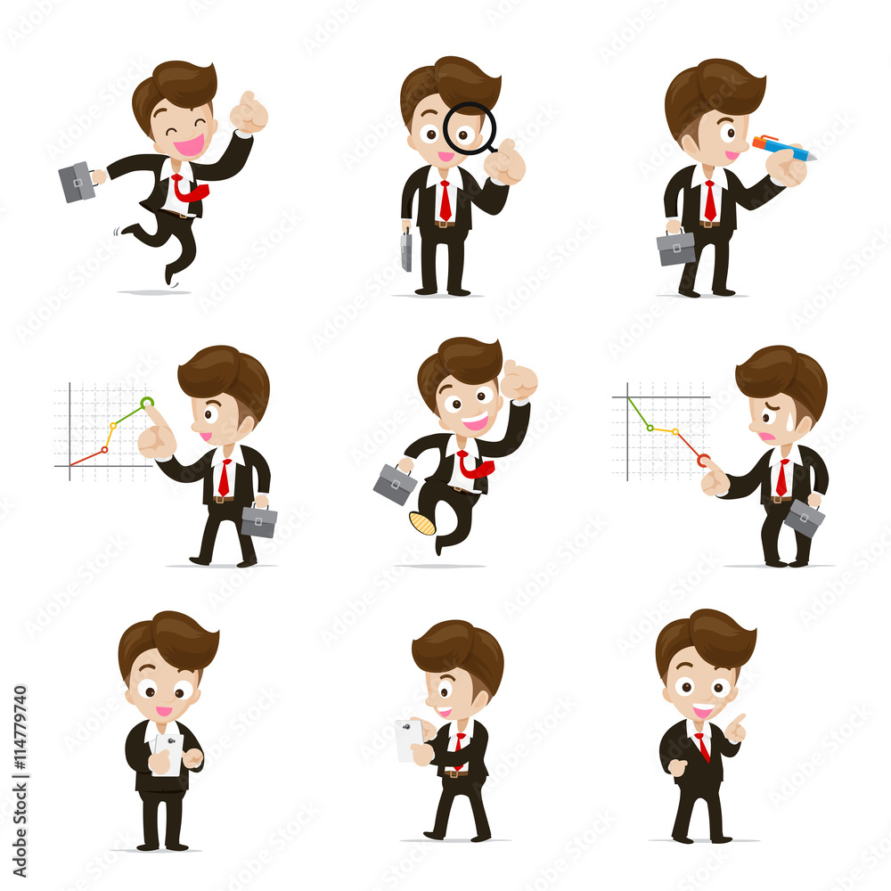 Set of 9 businessman in difference action vector illustration ep Set of 9 businessman in difference action vector illustration ep
