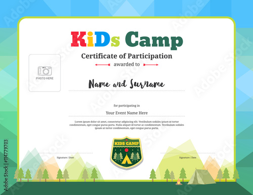 Colorful and modern certificate of partipation for kids activities