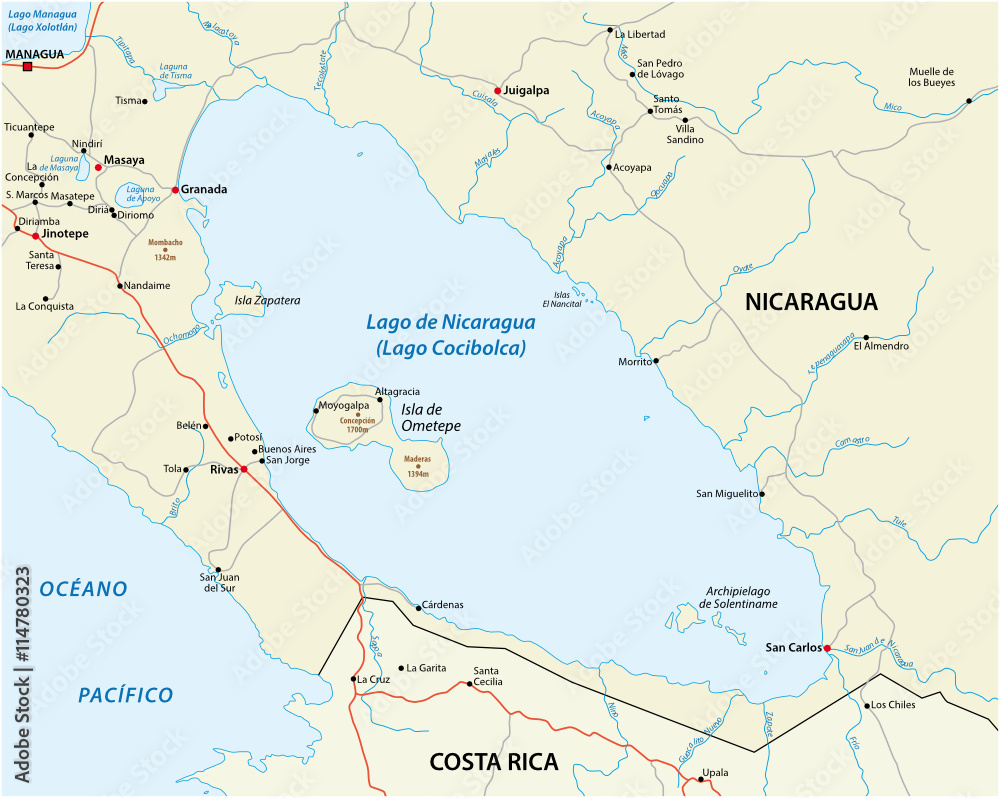 vector map of Central America Nicaragua lake