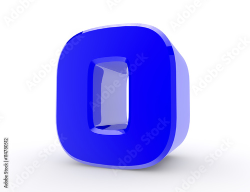 3d Blue number 0 on white background 3d rendering