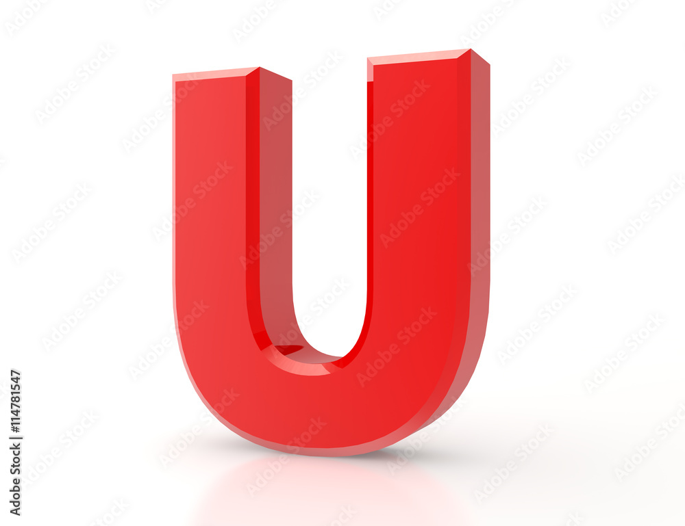 the red letter U on white background 3d rendering