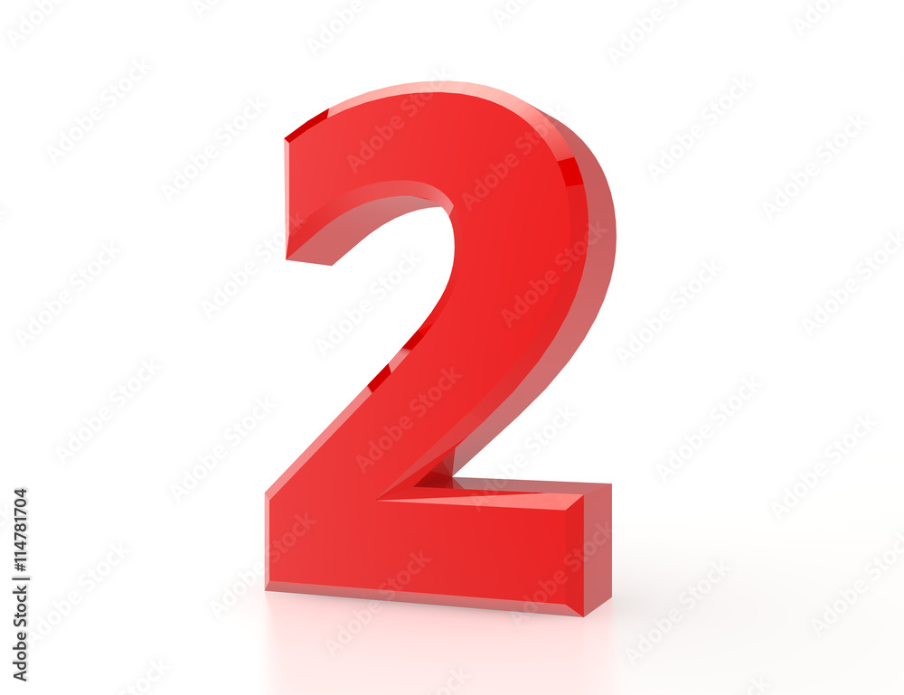 3d red number 2 on white background 3d red number 2 on white background