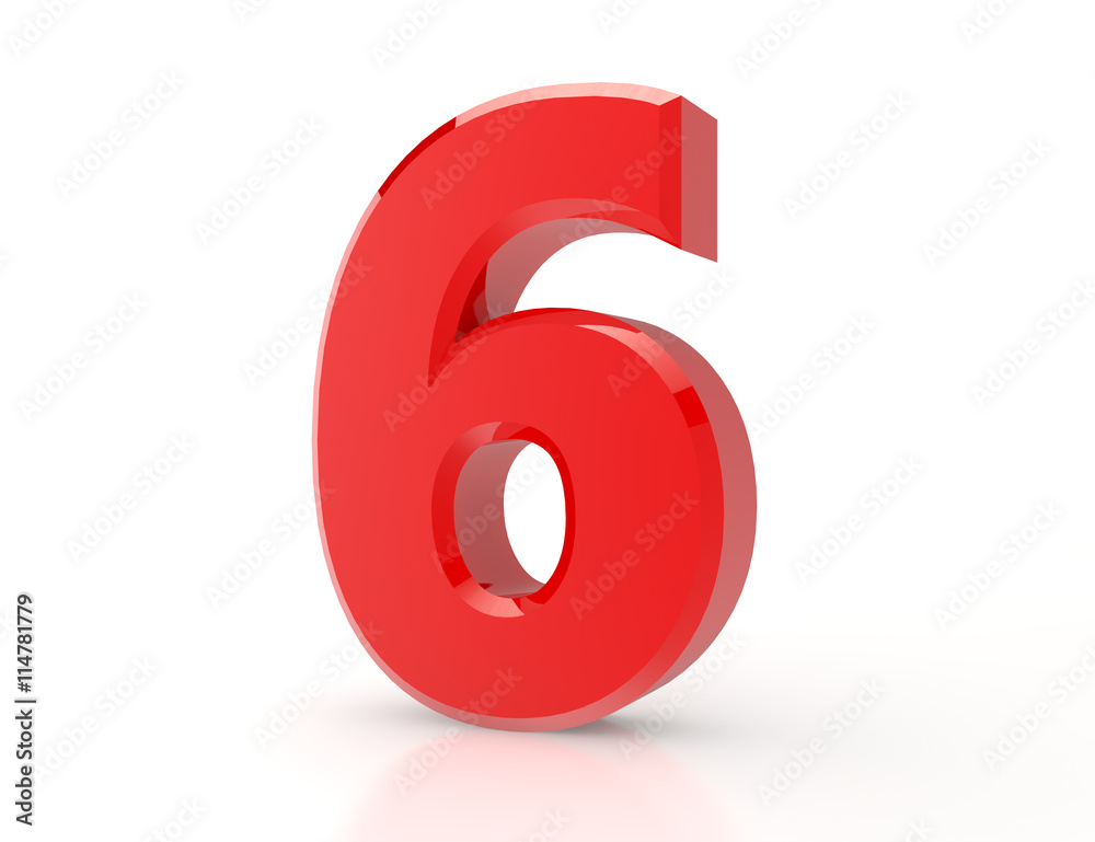 3d red number 6 on white background 3d red number 6 on white background