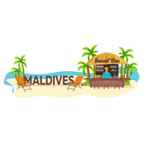 Beach Bar. Maldives. Travell. Palm, drink, summer, lounge chair, tropical.
