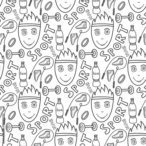 Sport seamless pattern. Fitness background. Vector illustration