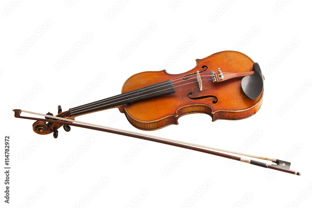 classic musical instrument, old violin isolated on a white background classic musical instrument, old violin isolated on a white background