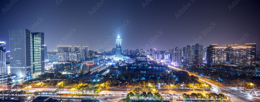 cityscape and skyline of hangzhou west lake culture square at ni