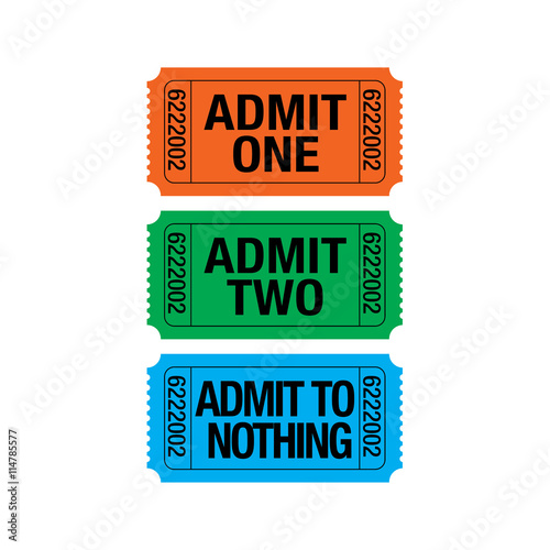 Three whimsical tickets with various meanings