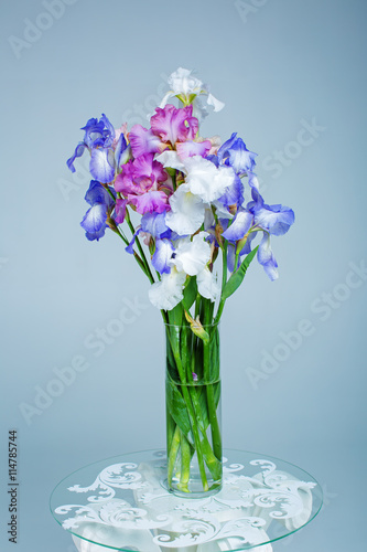 bouquet of spring purple Iris in a vase