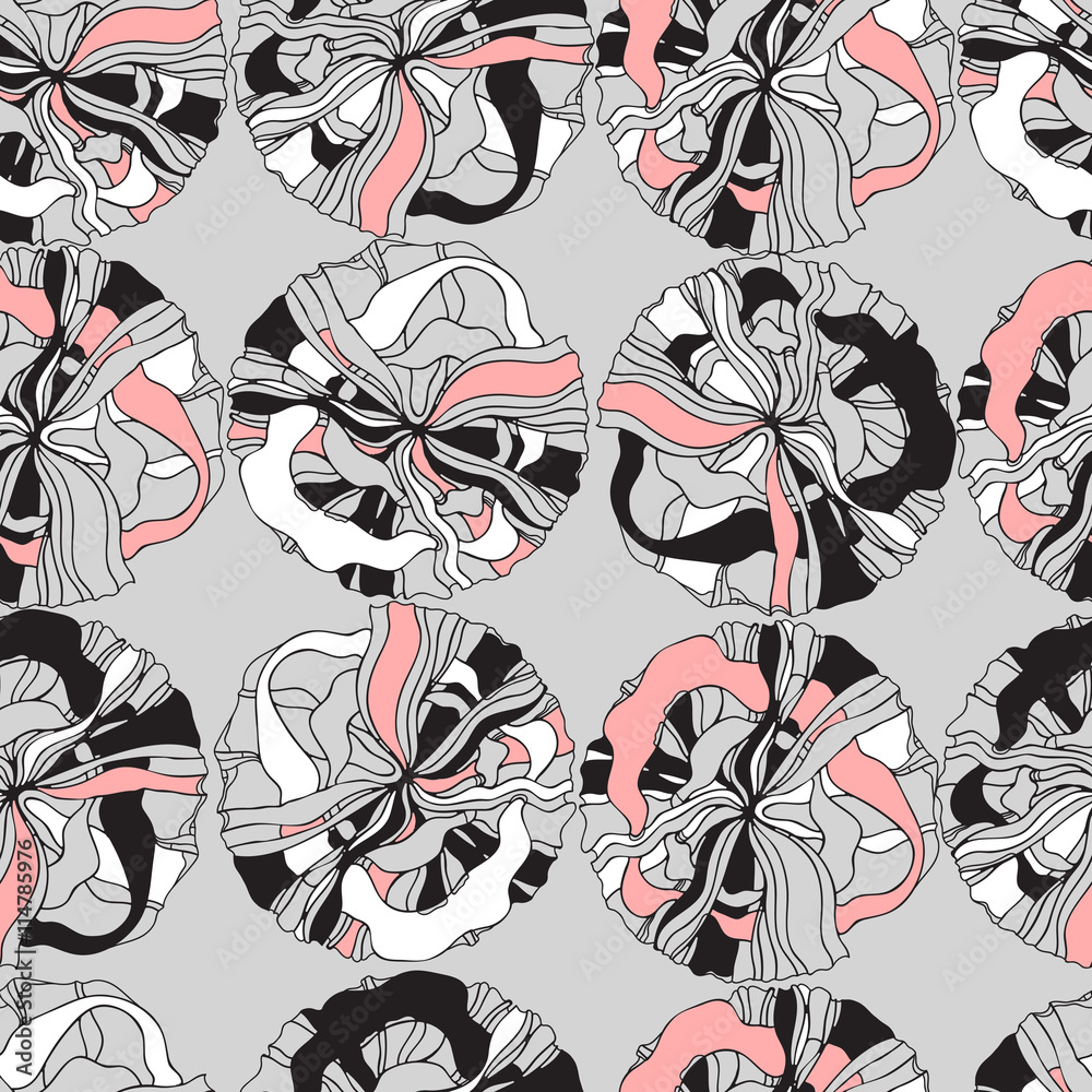 Abstract seamless pattern with retro shapes rings and  waves.