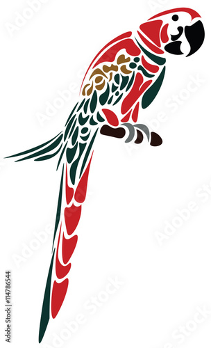Parrot bird isolated on white. Vector sketch colored