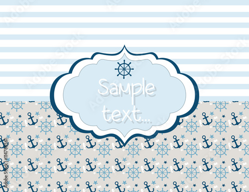 Nautical or marine themedcard with anchor knots and wheel for yacht sailing. Maritime theme pattern. Vector