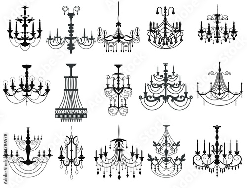 Classic chandelier Set Collection. Luxury decor accessory design. Vector illustration sketch photo