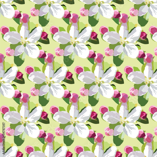 Vector Spring Apple or Cherry flowers blossom pattern. Beautiful natural bloo...
