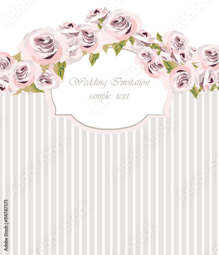 Vintage Vector Card with Watercolor flower frame.Traditional Retro style. Invitation for wedding, birthday, Holiday and Summer Background