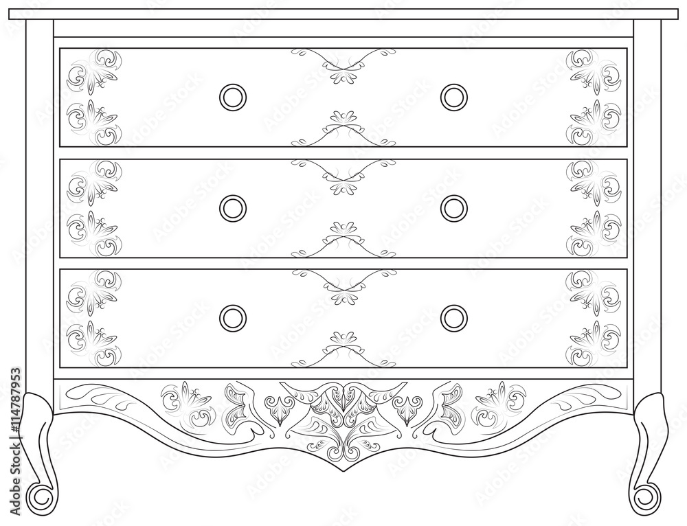 Classic commode with damask royal ornaments. Vector