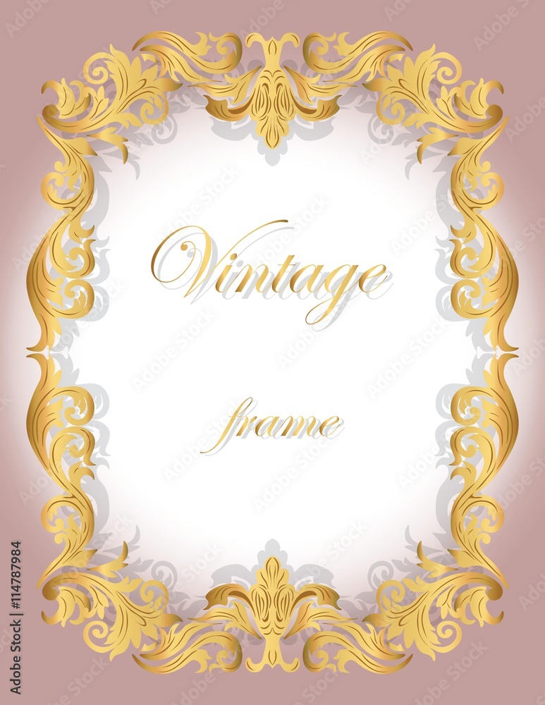 Invitation card with Golden ornamental frame border for weddings, ceremonies, party, dress code, certificates. Vector
