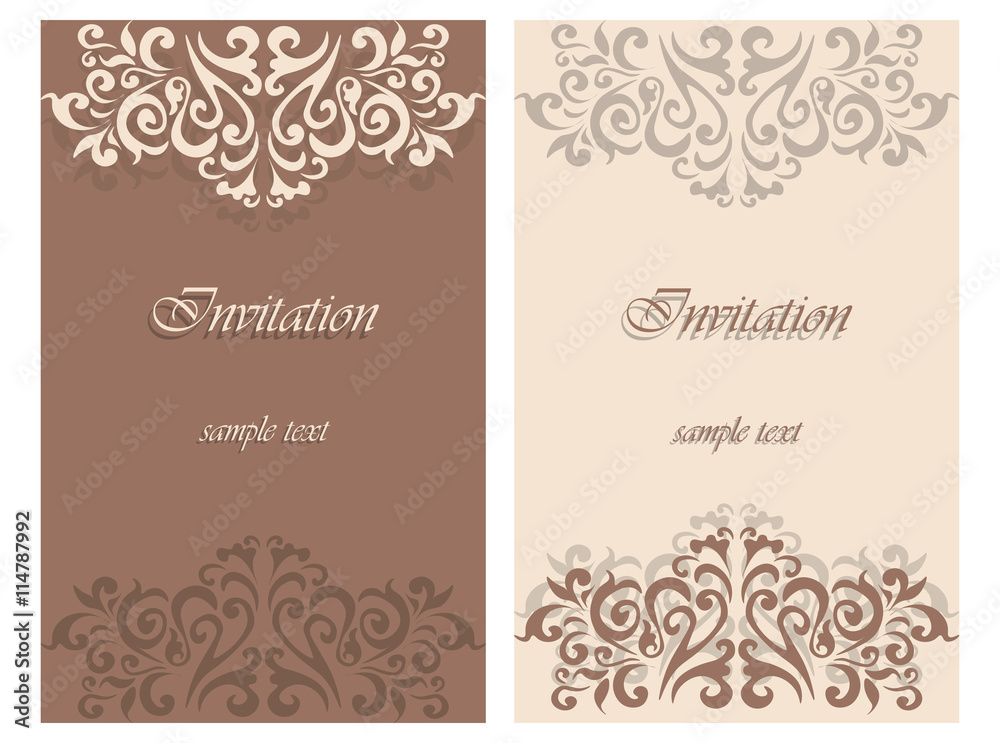 Lace ornament Invitation card in 2 matching colors. Vector
