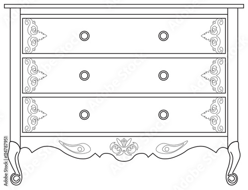 Classic commode with damask royal ornaments. Vector
