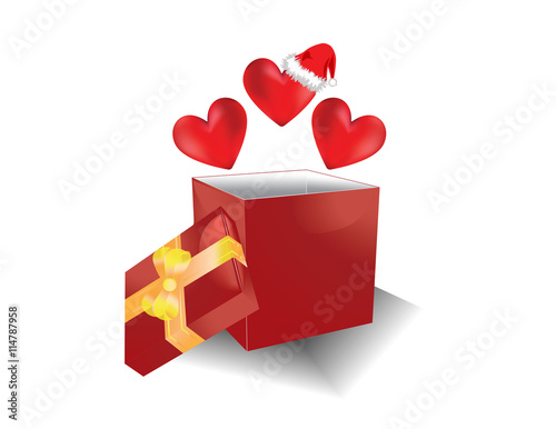Christmas gift box with love hearts. Vector..