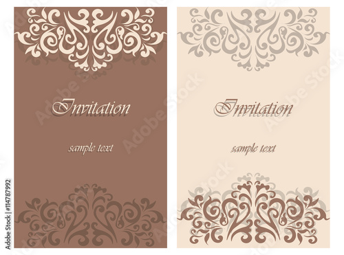 Lace ornament Invitation card in 2 matching colors. Vector