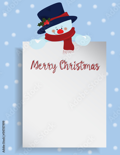 Merry Christmas letter or wish list with snowman. Vector