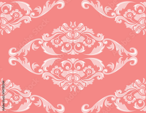 Vector Baroque Floral Damask ornament pattern. Elegant luxury texture for textile, fabrics or wallpapers backgrounds. Bright rose color