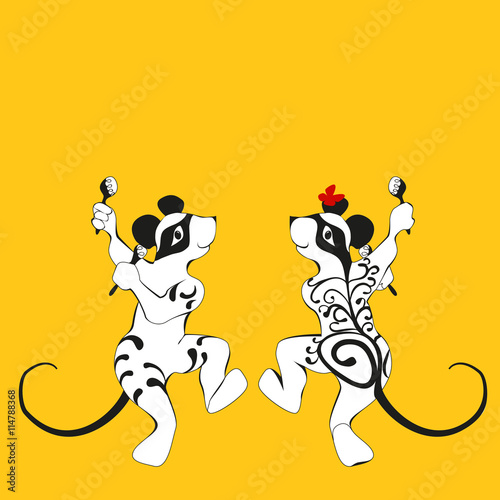 Mouse, tattooed dancing with maracas