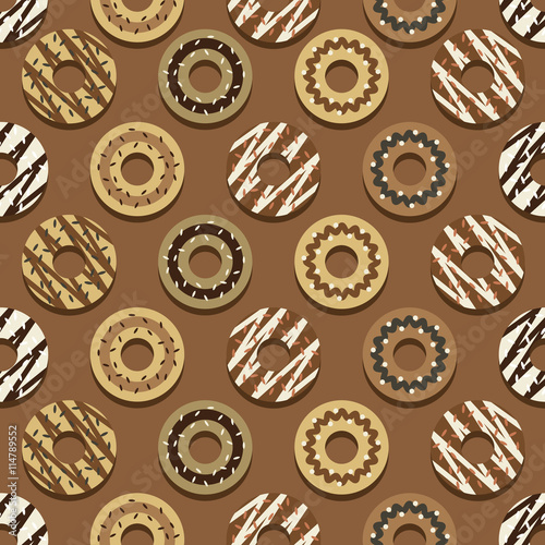 Seamless Pattern Different Style Chocolate Donuts Background Vector.