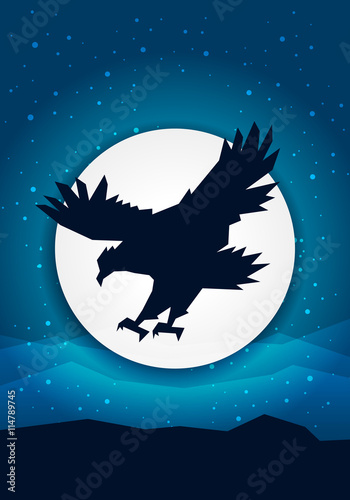 vector illustration silhouette eagle in front of the moon