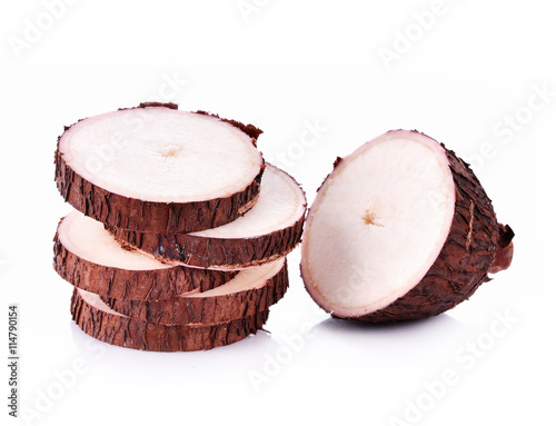 Cassava root on white background