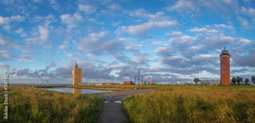 view over the harbor of Cuxhaven in the evening