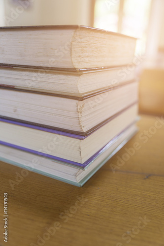 old book with blur library background